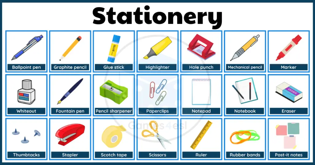 Stationery List | Useful List Of Stationery And Office Supplies In English