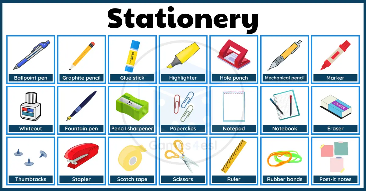 Stationery List, Useful List Of Stationery And Office Supplies In English