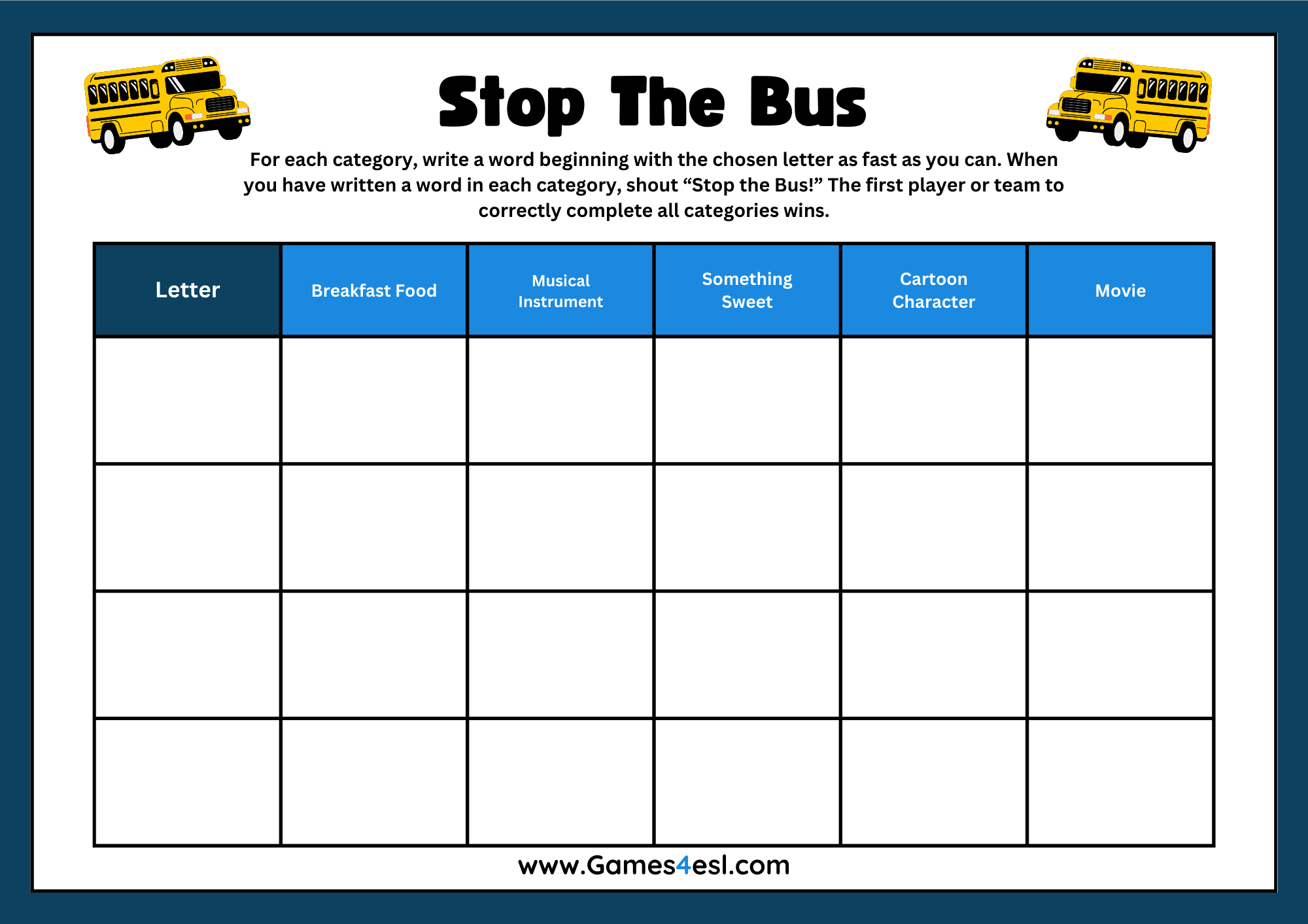 A Stop The Bus Worksheet.