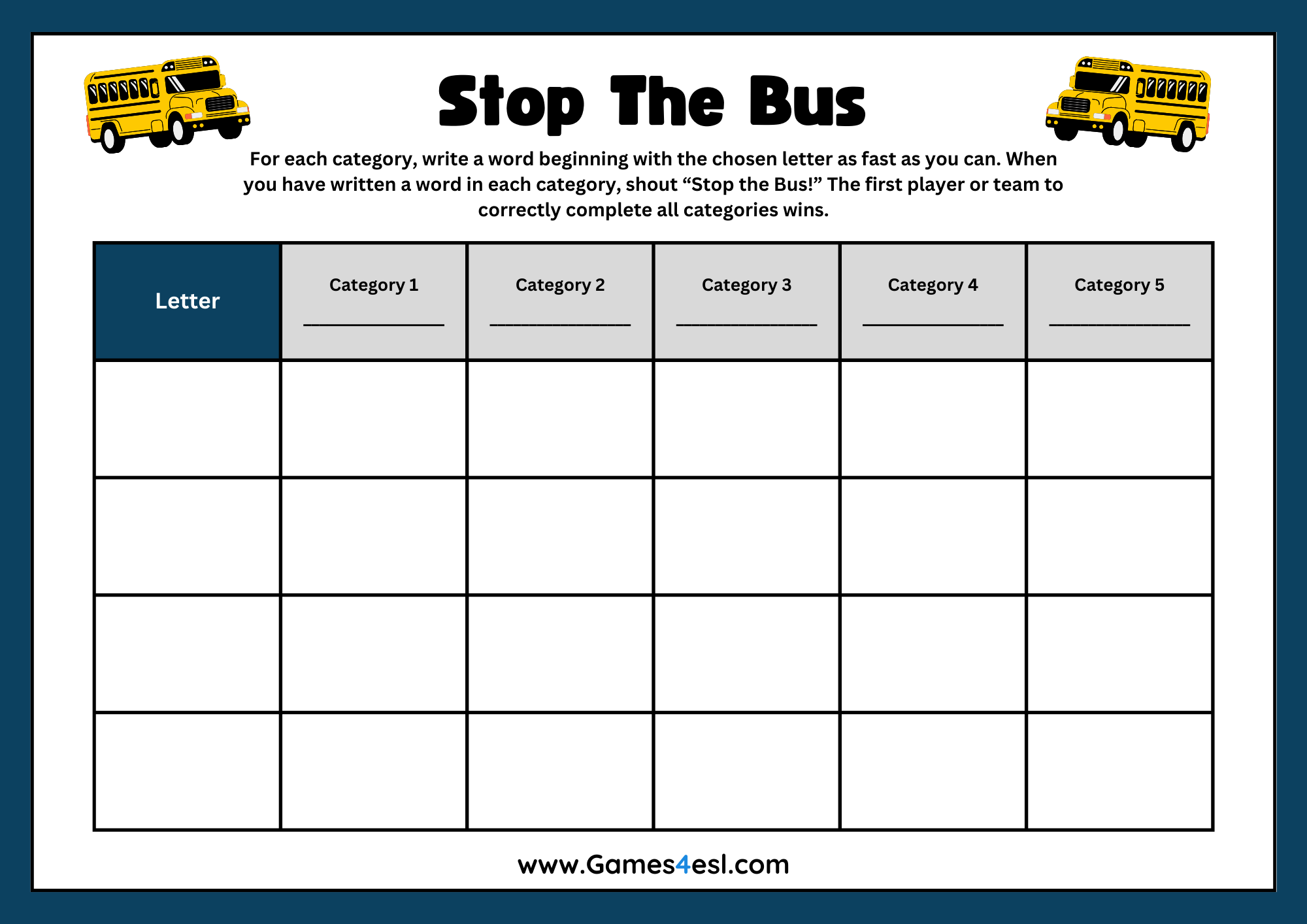 A Blank Stop The Bus Worksheet Template