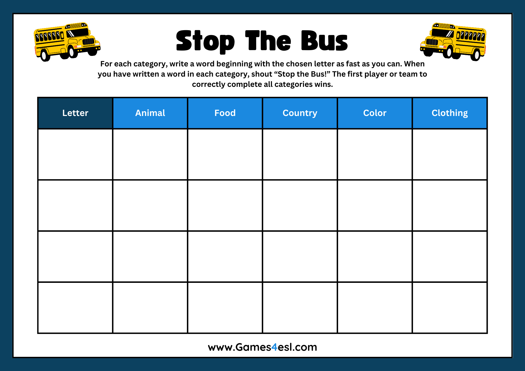 A Stop The Bus Worksheet.