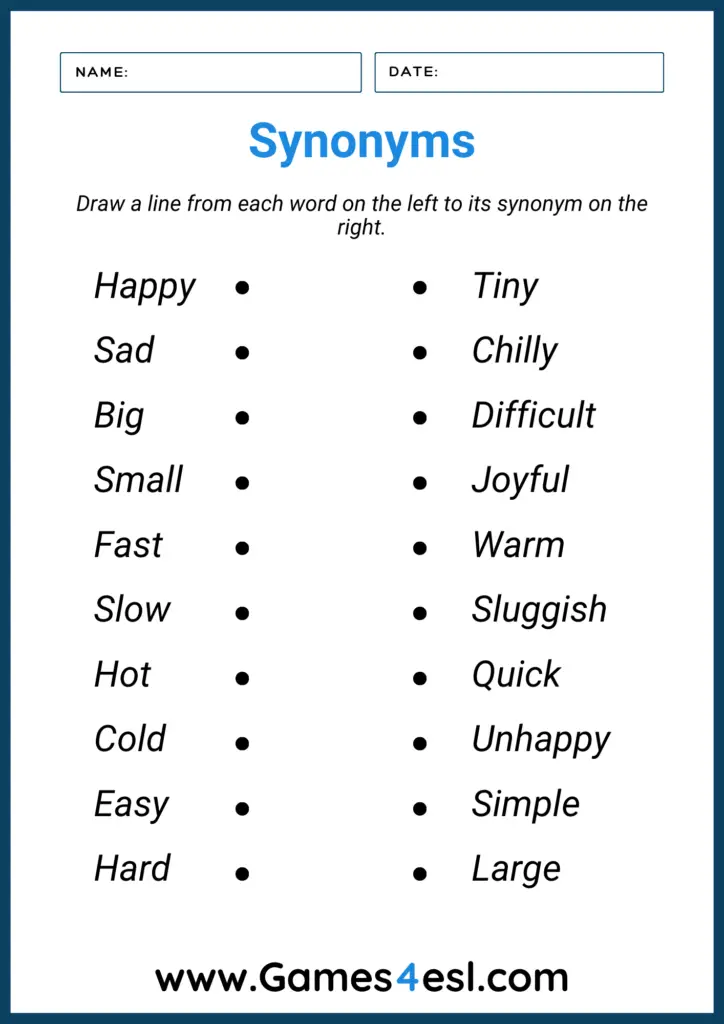 Free Synonym Worksheets | Practice Exercises With Answers | Games4esl