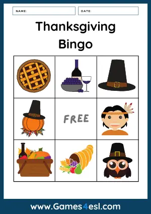 Thanksgiving Bingo Worksheets