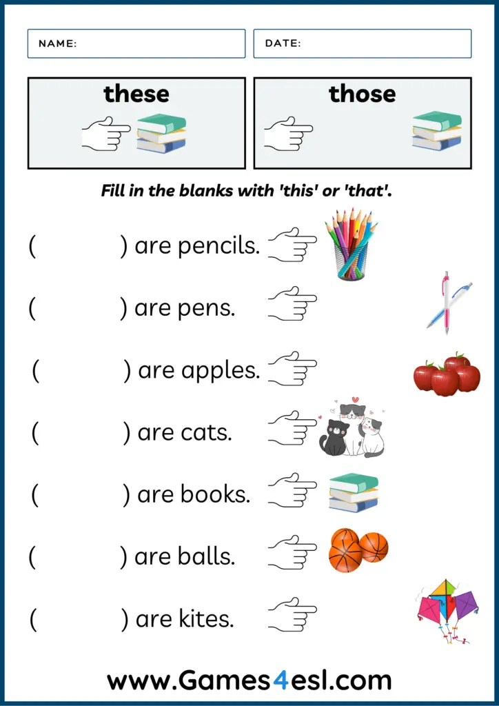 This That These Those Worksheets | Printable Demonstrative Pronoun ...