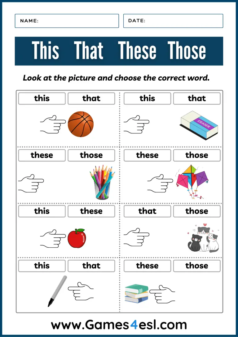 This That These Those Worksheets | Printable Demonstrative Pronoun ...