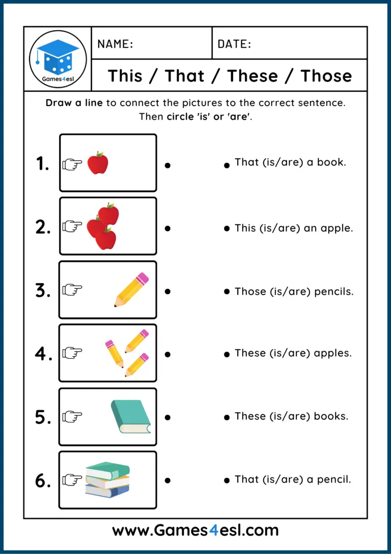 This That These Those Worksheets Printable Demonstrative Pronoun Exercises Games Esl