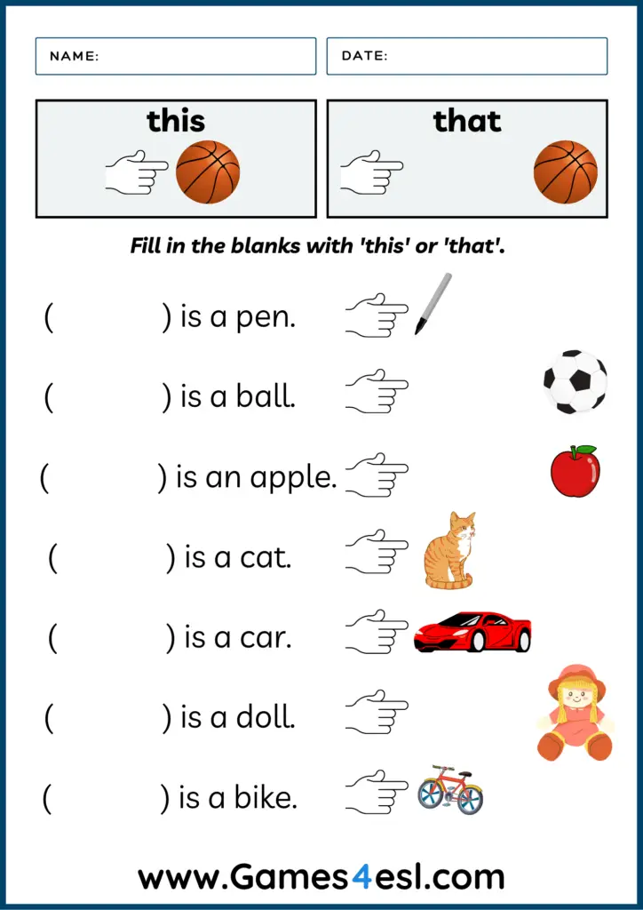 This That These Those Worksheets | Printable Demonstrative Pronoun ...