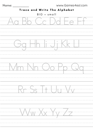 Alphabet tracing worksheet for uppercase and lowercase letters
