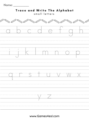 Alphabet A to Z Tracing Page Lowercase