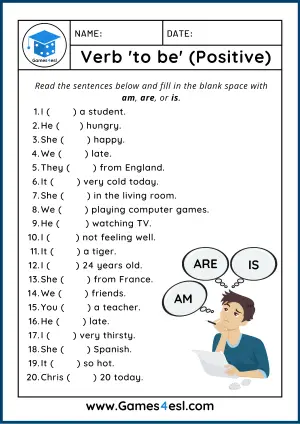 Verb To Be Worksheet Positive