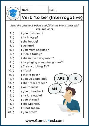 Verb To Be Worksheet - Questions