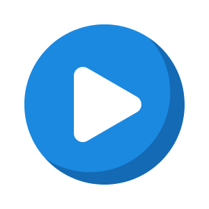 A blue video button icon.