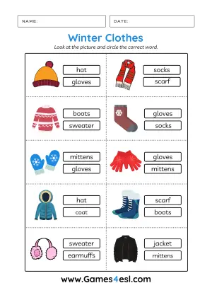 Winter Clothes Worksheet