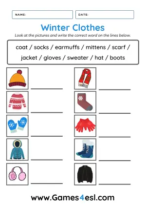 Winter Clothes Worksheet