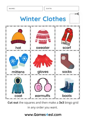 Winter Clothes Worksheet