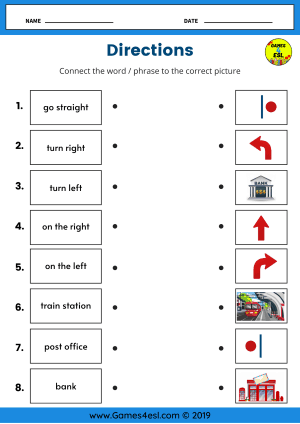 Directions Vocabulary Worksheet