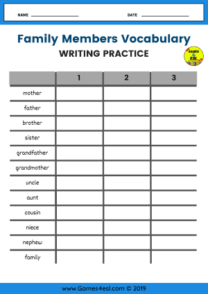 Family Members Worksheet