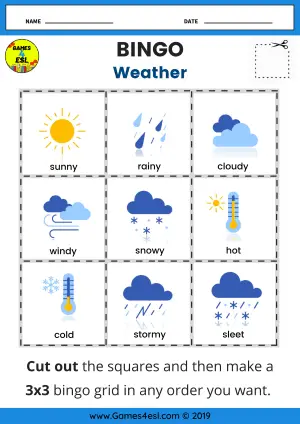 Weather Bingo Worksheet